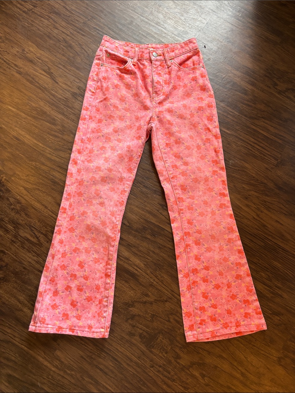 BDG Pink Floral Flare Jeans